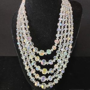 Vintage 4 strand Iridescent crystal chocker necklace